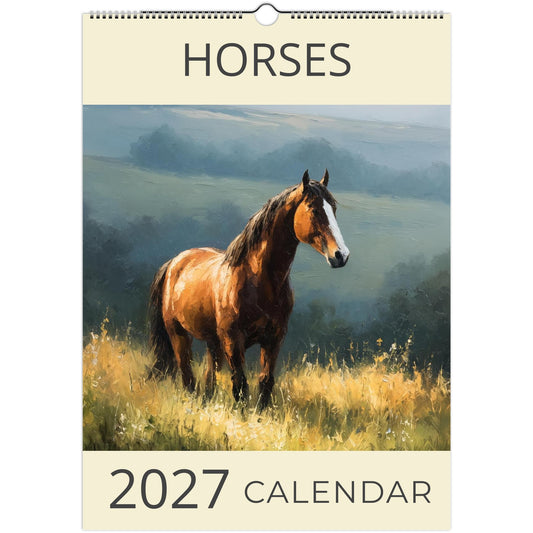 A3 Horse Art Calendar 2027 print featuring impasto-style horse artwork from Salt Air Gallery.