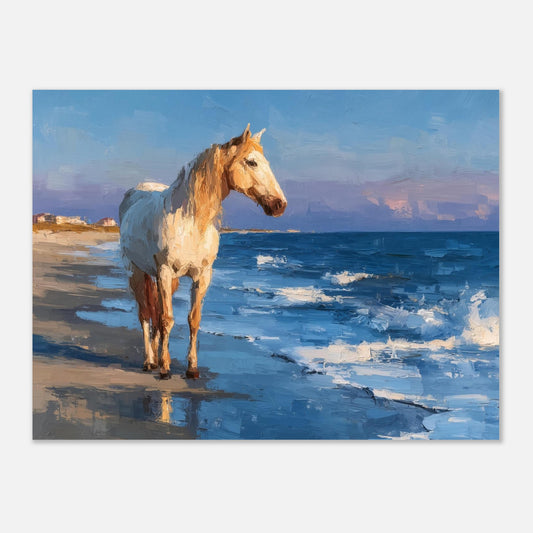 Salt Air Gallery horse oil painting art print of a Palomino horse in coastal impasto style, ideal for horse lovers.