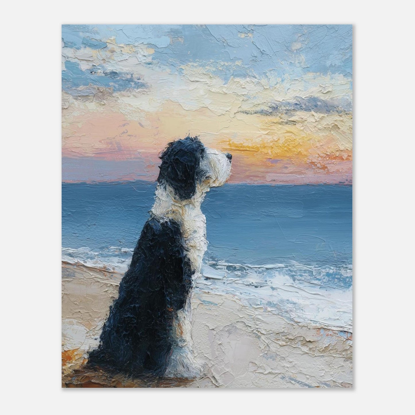 Bernedoodle Abstract Oil Painting Art Print - Coastal Dog Memorial Print