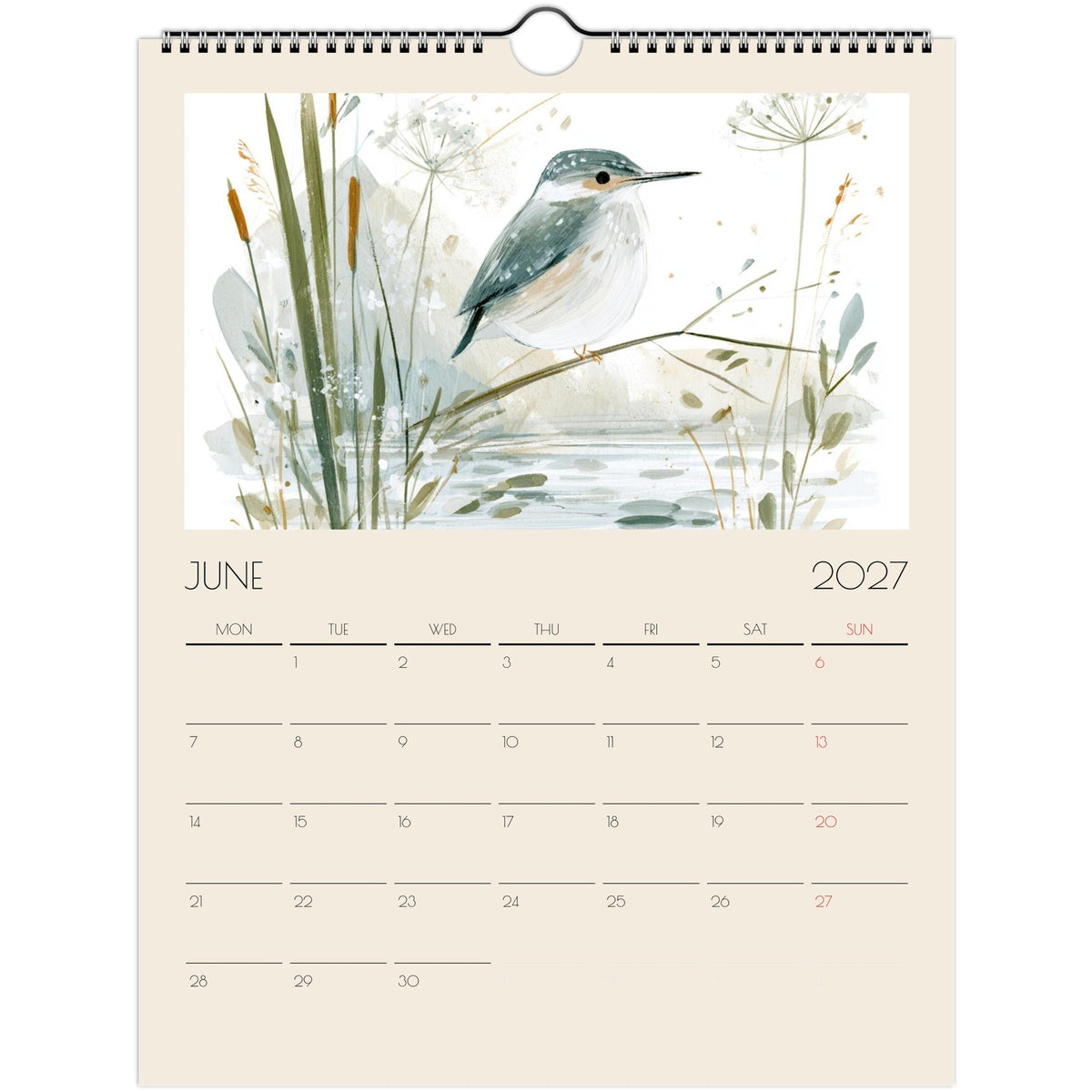 Whimsical wildlife illustrated wall calendar 2027 by Salt Air Gallery, featuring detailed country animal artwork, 8x11.5 inches print.