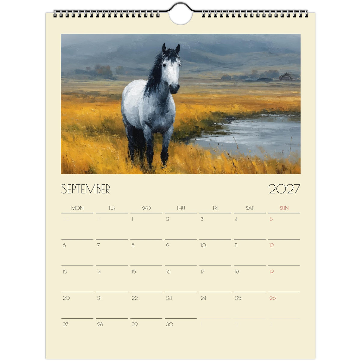 2027 Horse Art Calendar print from Salt Air Gallery featuring detailed equestrian horse illustrations for US and Canada.