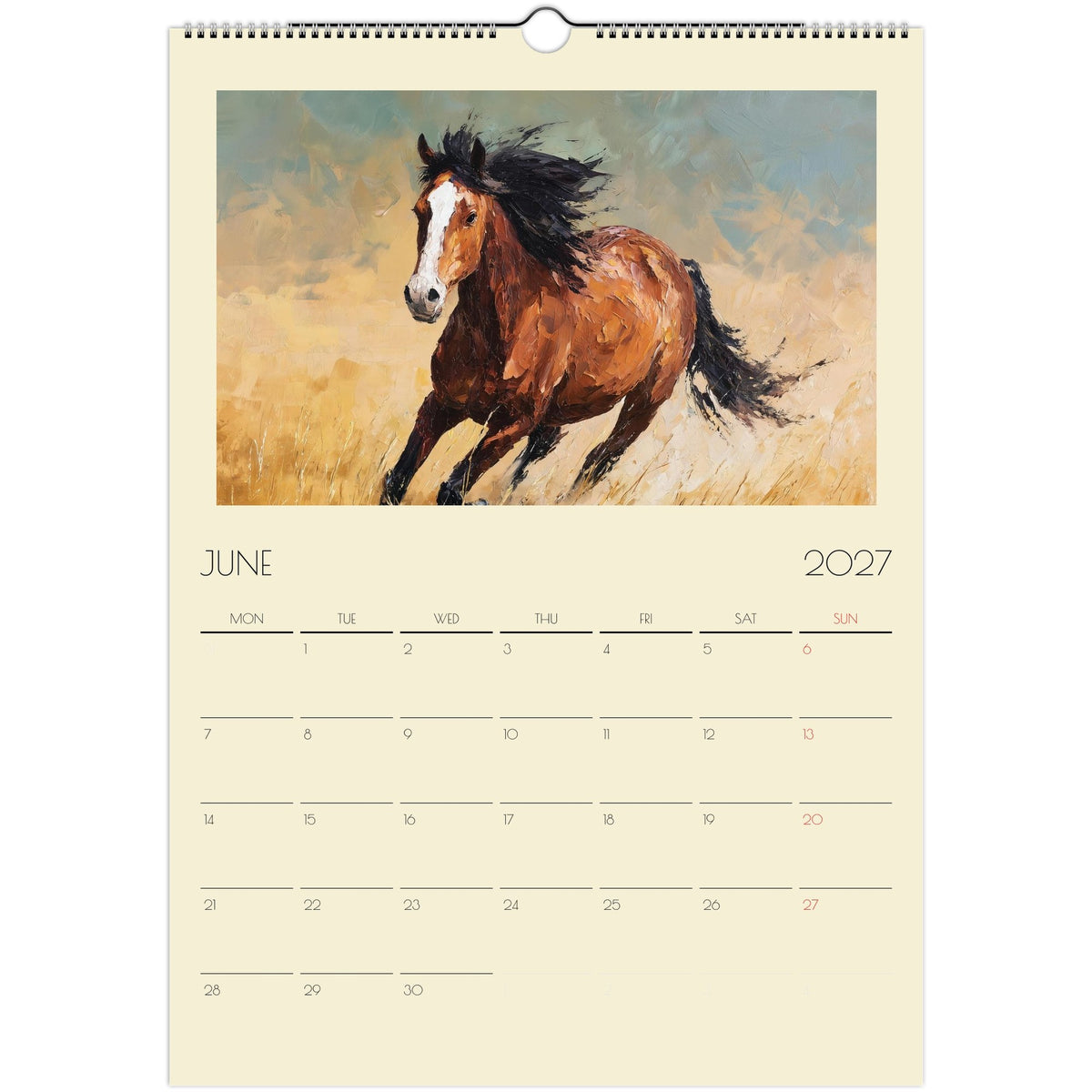 A3 impasto style horse artwork print from the 2027 Horse Art Calendar UK by Salt Air Gallery, featuring vibrant horse illustrations.