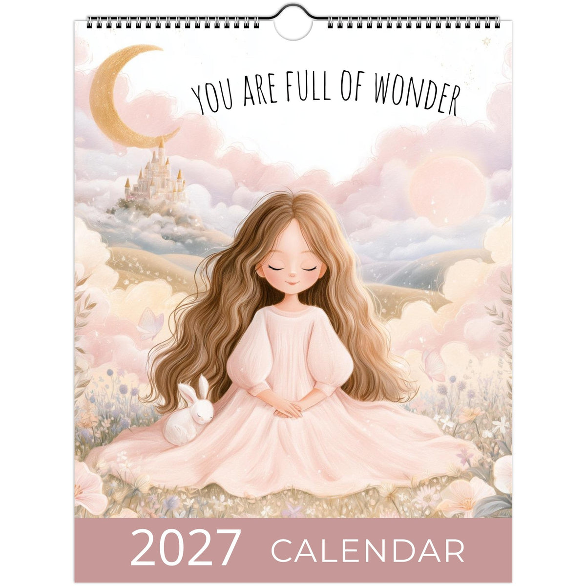Whimsical Girl Positive Affirmations Wall Calendar 2027 print by Salt Air Gallery, featuring colorful illustrations and inspiring quotes.