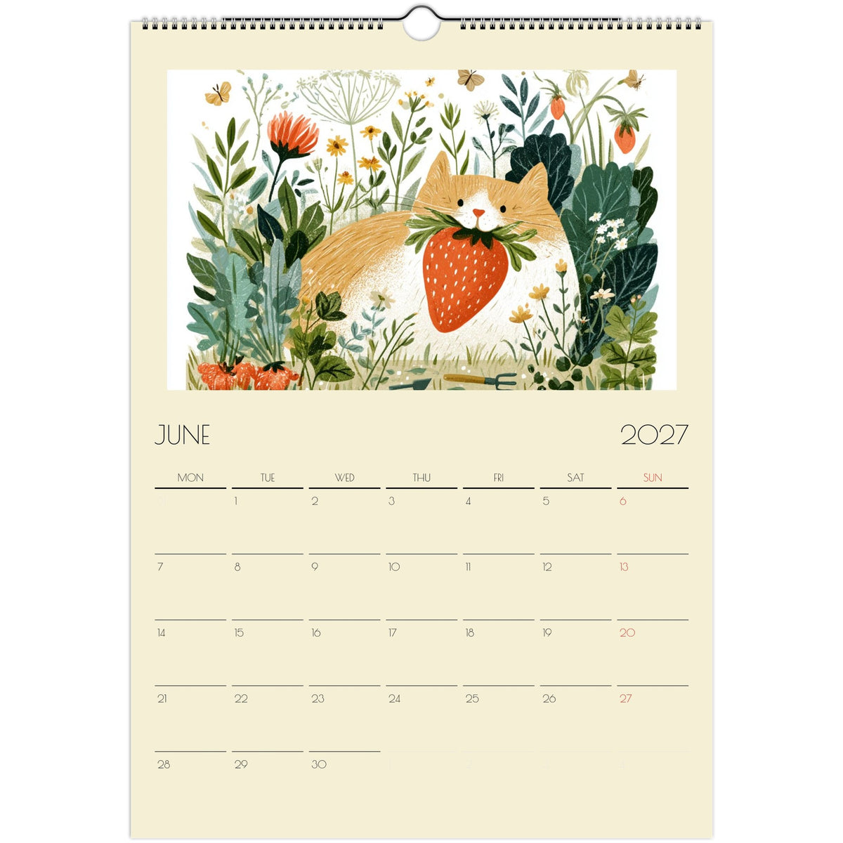 A print of Mischief & Moggies! funny cat illustrations on an A3 wall calendar by Salt Air Gallery, featuring playful cat artwork.