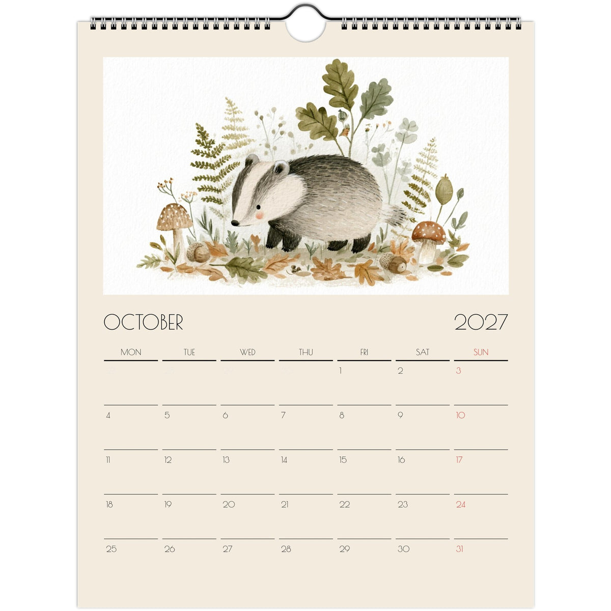 Wildlife Illustrated Wall Calendar 2027 by Salt Air Gallery featuring whimsical country wildlife illustrations on print material.