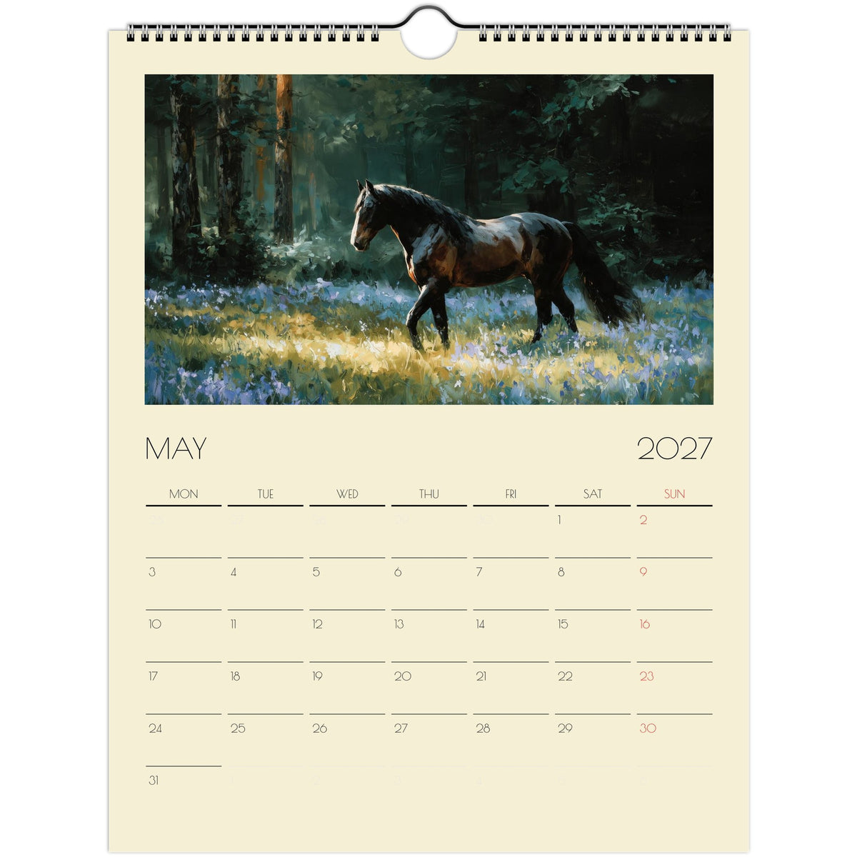 Salt Air Gallery 2027 Horse Art Calendar print featuring detailed equestrian illustrations for US and Canada.