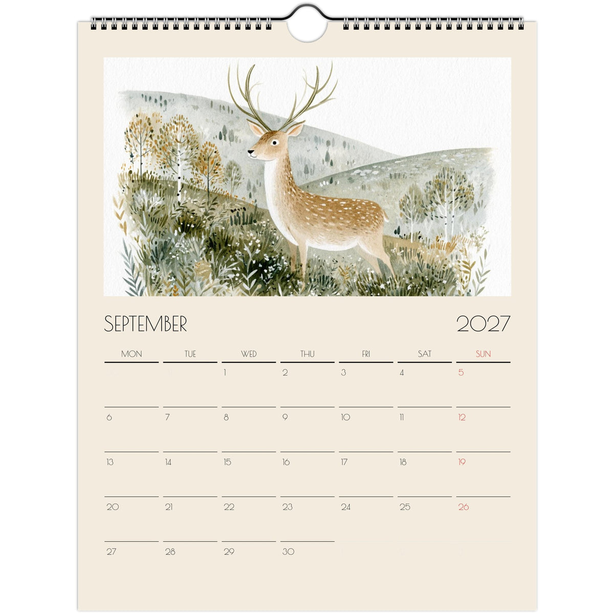 Wildlife Illustrated Wall Calendar 2027 by Salt Air Gallery featuring whimsical country wildlife prints, 8 x 11.5 inches.