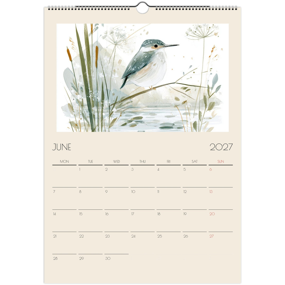 Wildlife Illustrated A3 Wall Calendar 2027 by Salt Air Gallery featuring animal illustrations and monthly planning pages on print material.