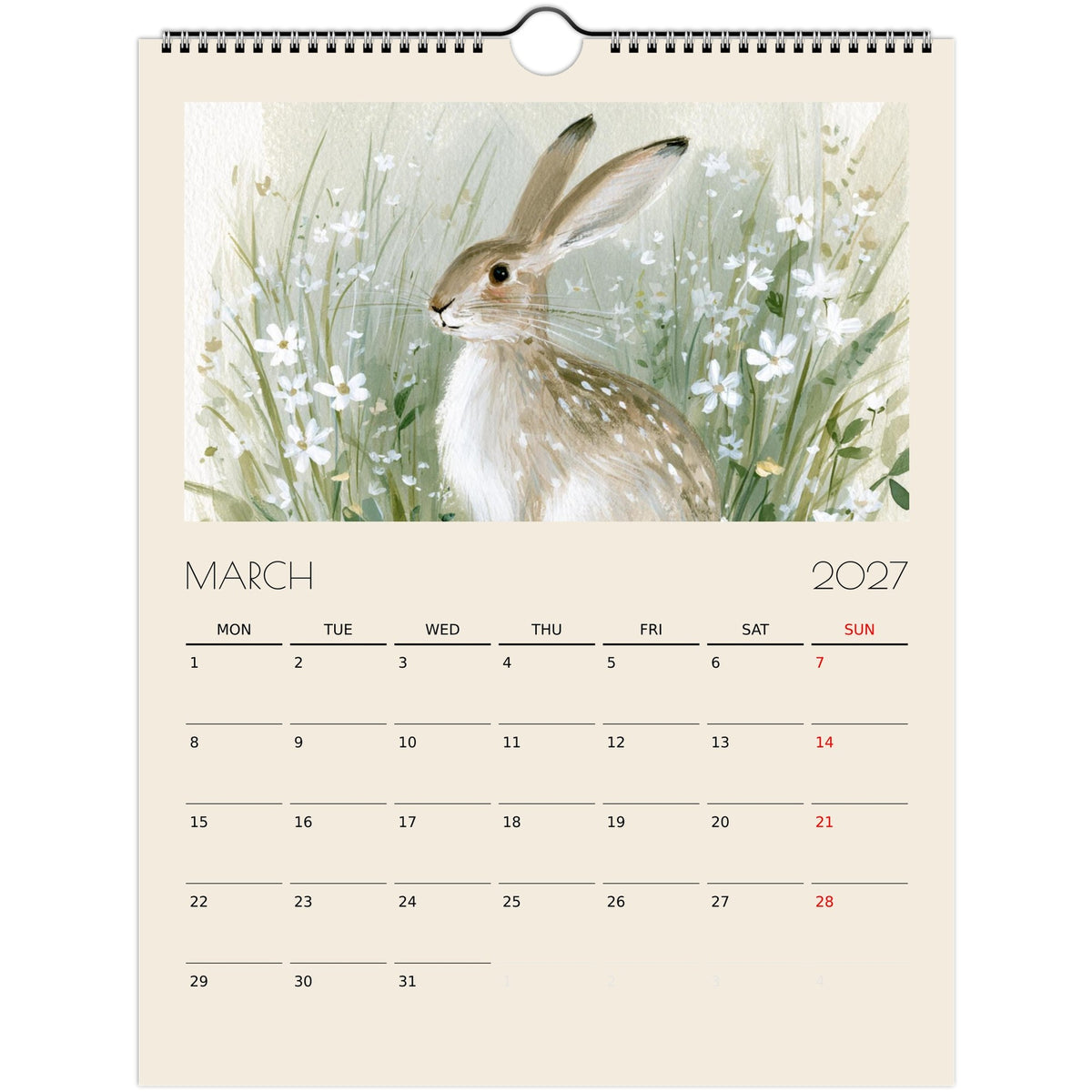 Wildlife Illustrated Wall Calendar 2027 by Salt Air Gallery featuring whimsical country animal illustrations, printed on high-quality paper.