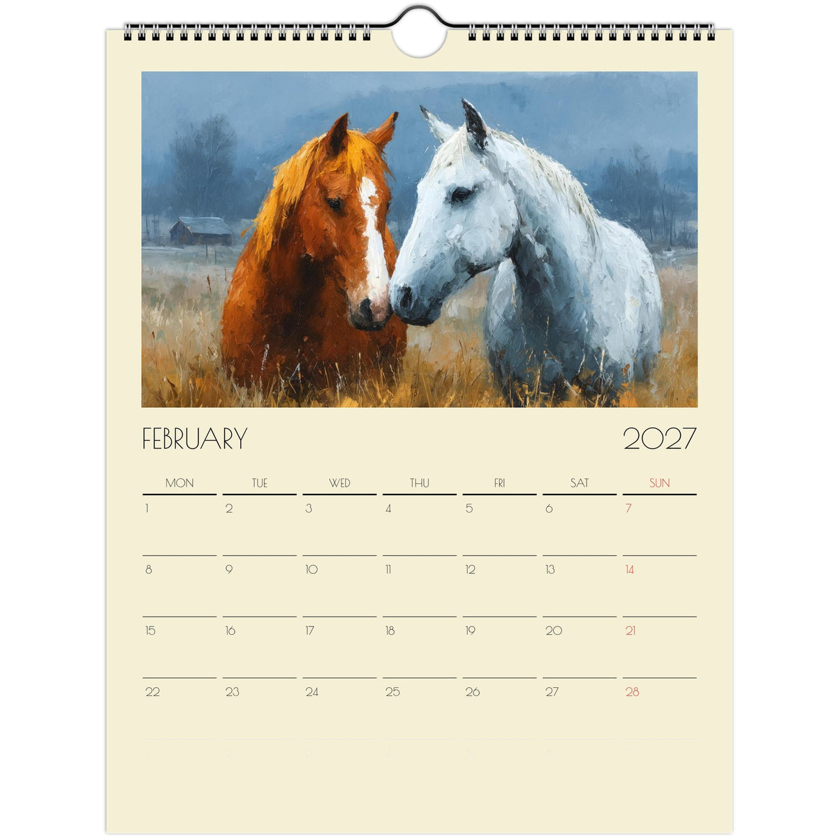 2027 Horse Art Calendar print from Salt Air Gallery featuring detailed equestrian horse illustrations for US and Canada.