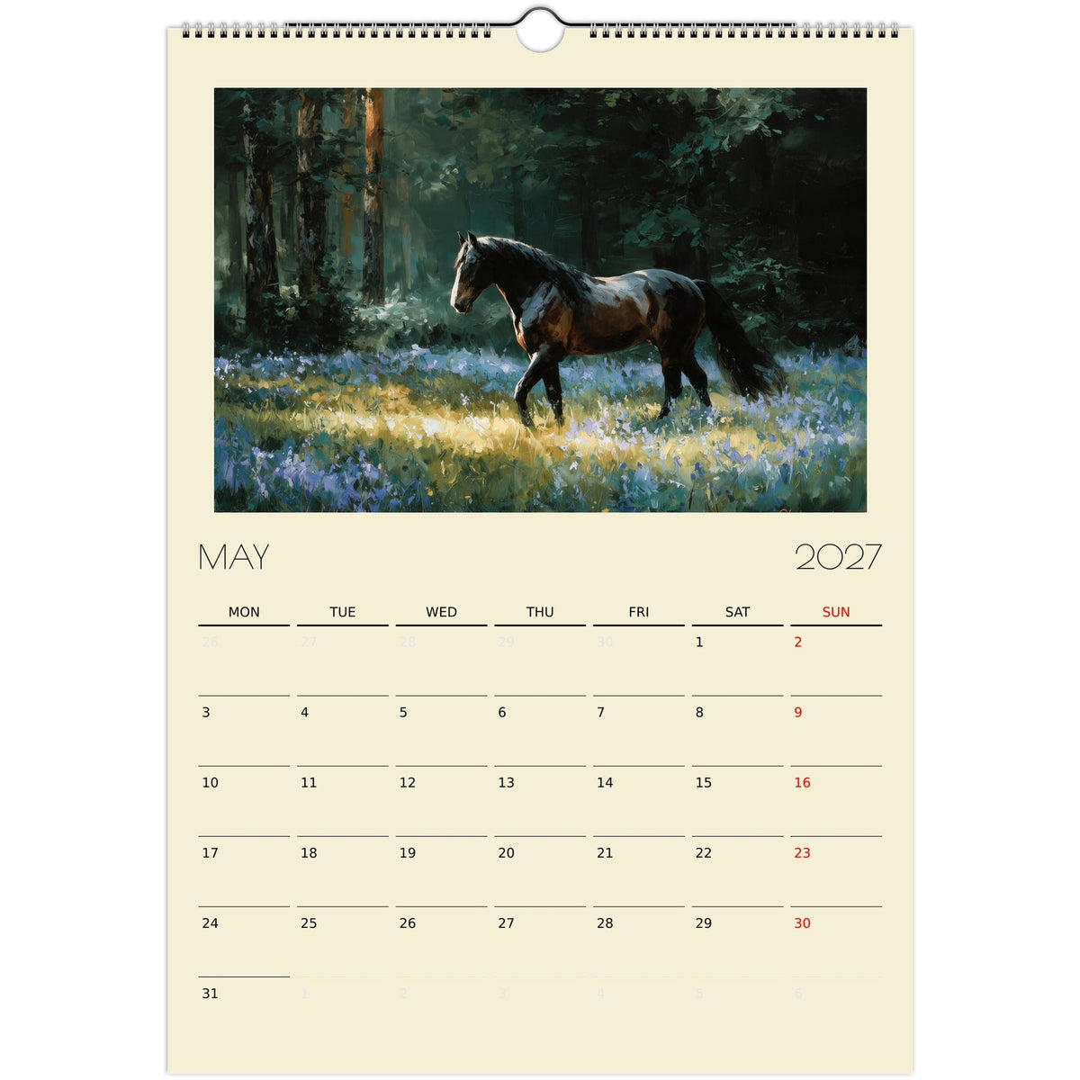 A3 impasto style horse artwork print from the 2027 Horse Art Calendar UK by Salt Air Gallery, showcasing vibrant horse paintings.