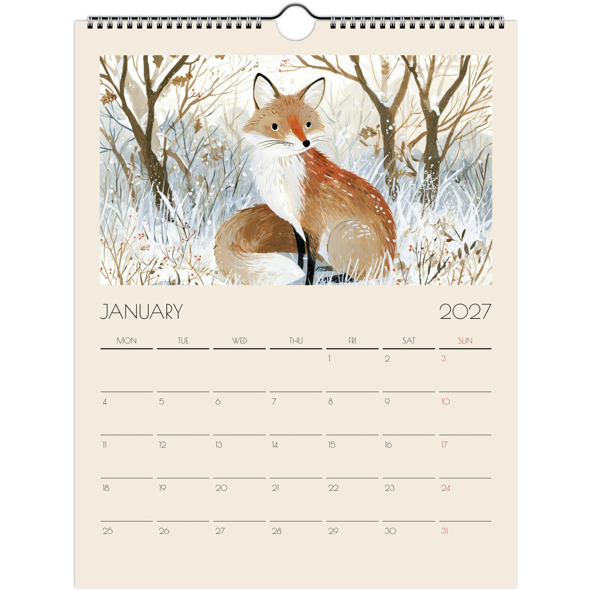 Wildlife Illustrated Wall Calendar 2027 by Salt Air Gallery featuring country wildlife prints on 8x11.5 inch print material.