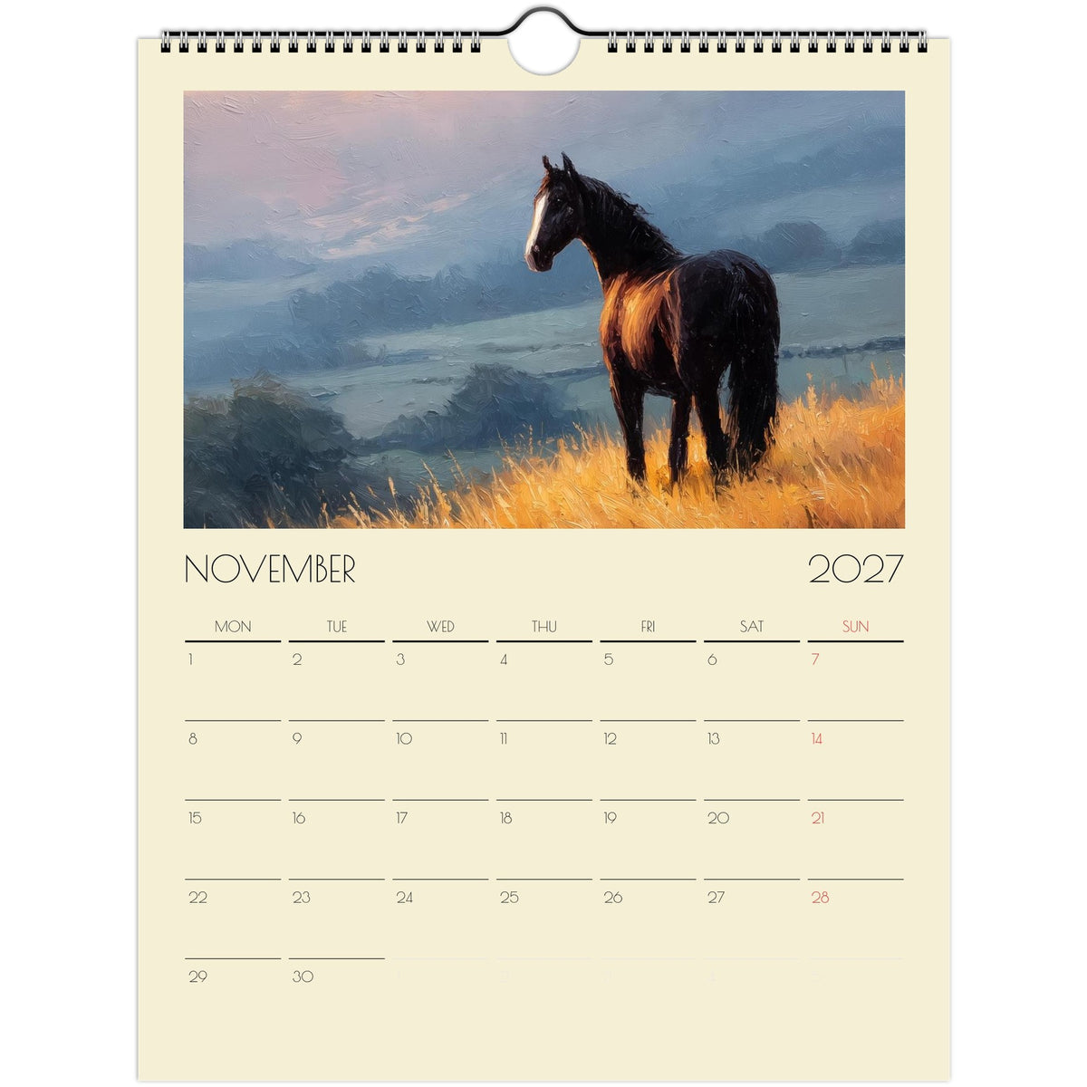 Salt Air Gallery's 2027 Horse Art Calendar print featuring detailed equestrian horse illustrations for US and Canada.