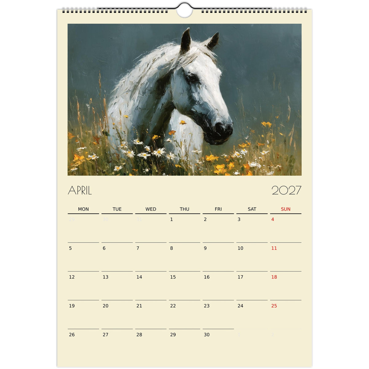 A3 impasto-style horse artwork print from the 2027 Horse Art Calendar UK by Salt Air Gallery, showcasing vibrant horse illustrations.