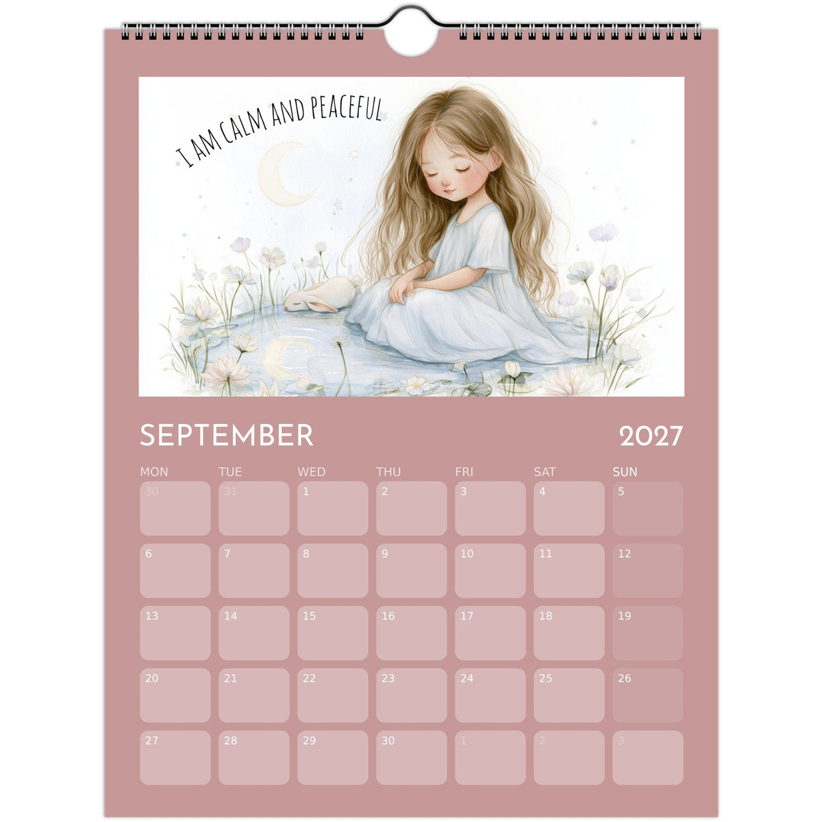 Whimsical Girl Positive Affirmations Wall Calendar 2027 print by Salt Air Gallery featuring colorful, inspiring designs on 8.5x11 paper.