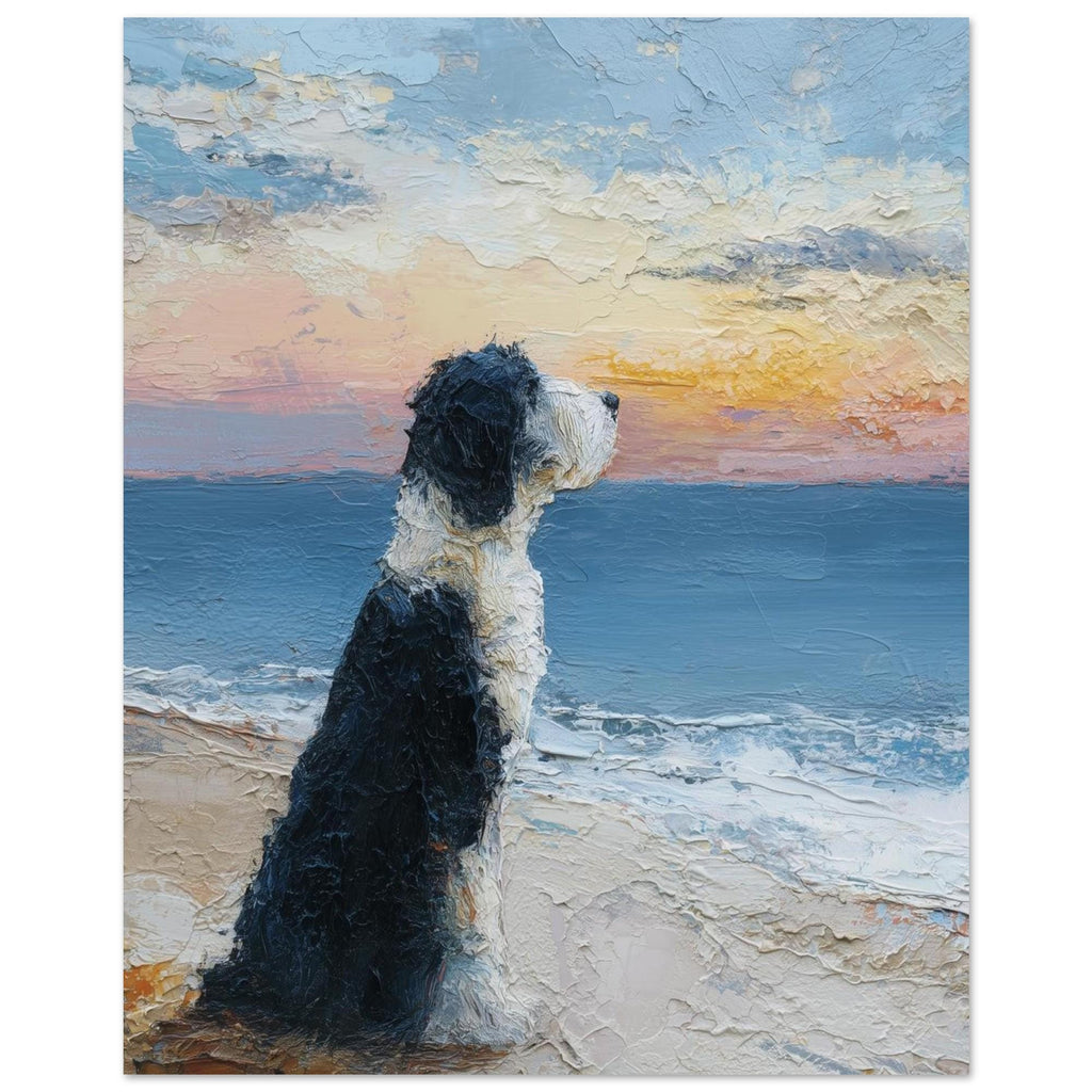 Bernedoodle Abstract Oil Painting Art Print - Coastal Dog Memorial Print