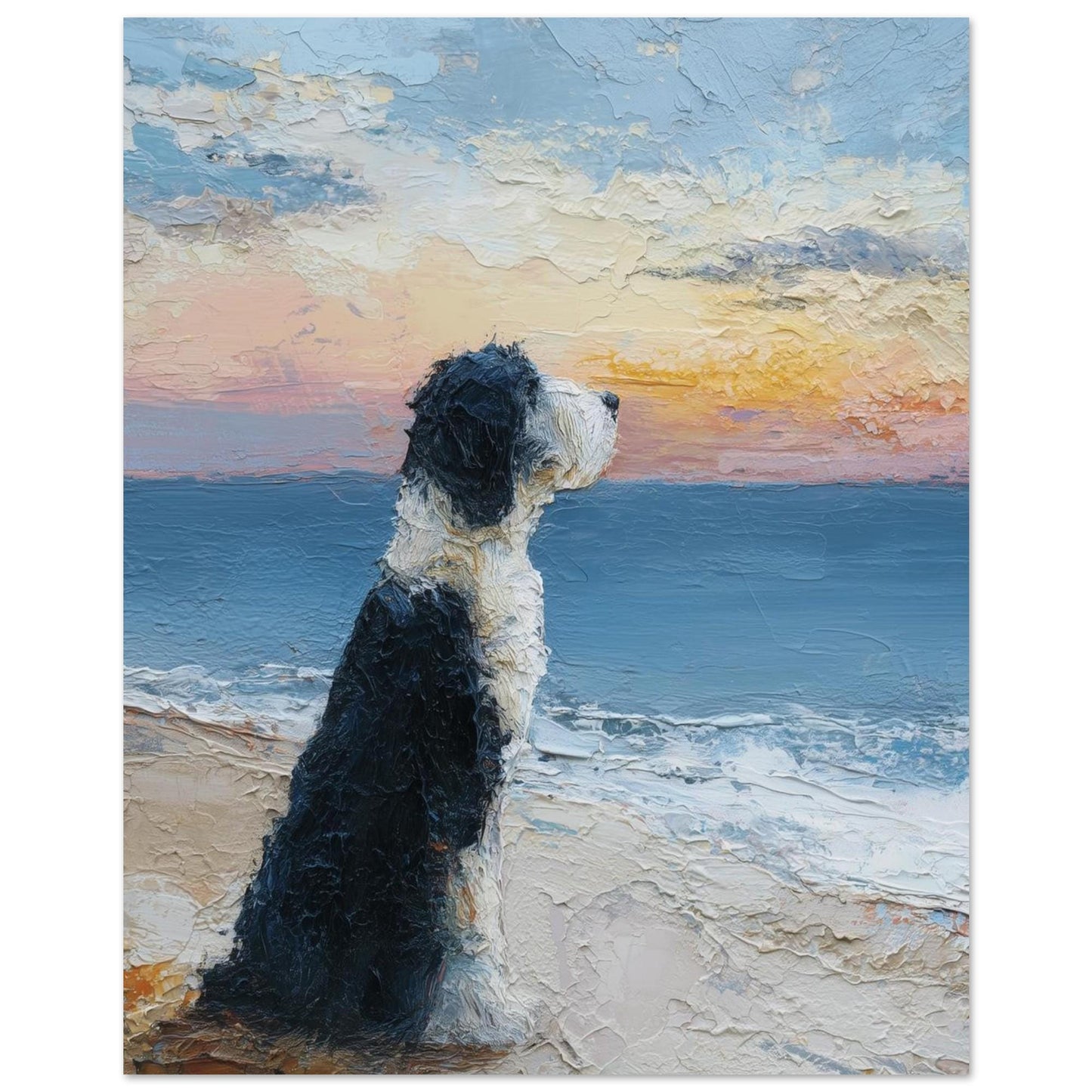 Bernedoodle Abstract Oil Painting Art Print - Coastal Dog Memorial Print