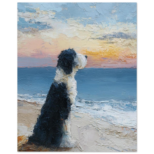 Bernedoodle Abstract Oil Painting Art Print - Coastal Dog Memorial Print