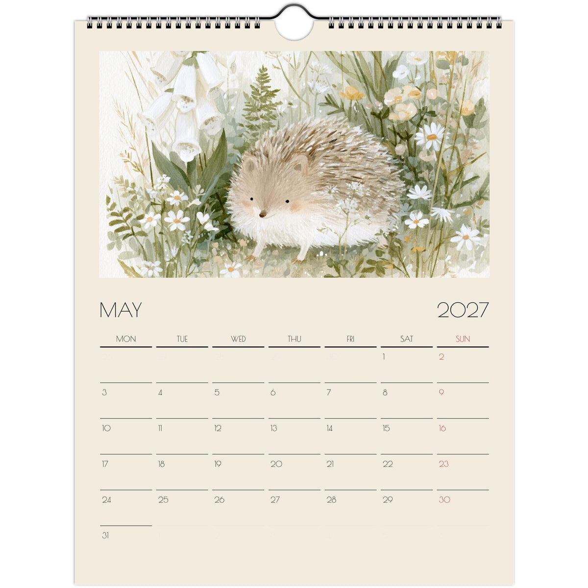 Wildlife Illustrated Wall Calendar 2027 by Salt Air Gallery, featuring whimsical country wildlife prints on 8x11.5 inch print material.