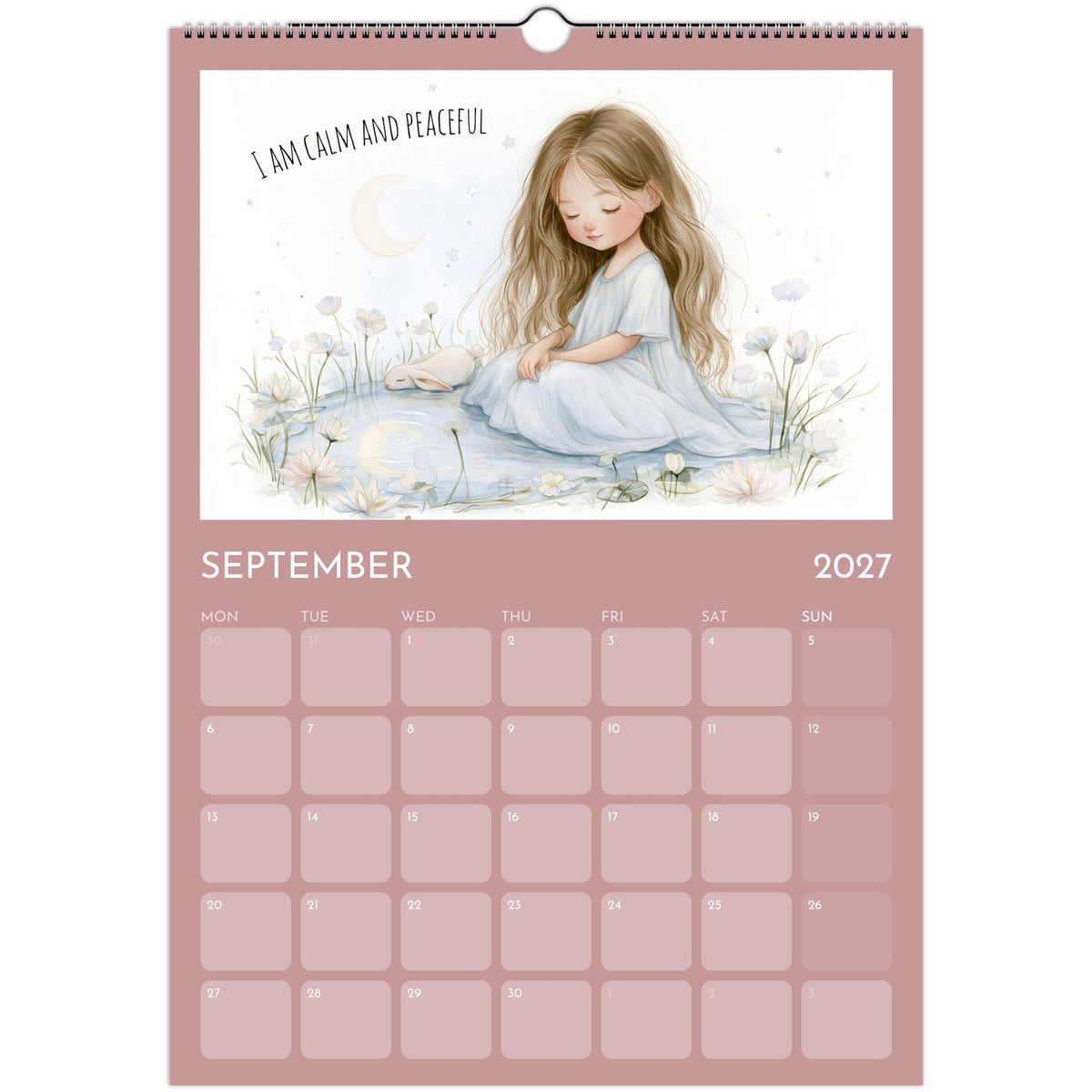 Girl positive affirmations A3 wall calendar 2027 by Salt Air Gallery, featuring inspiring quotes on print material.