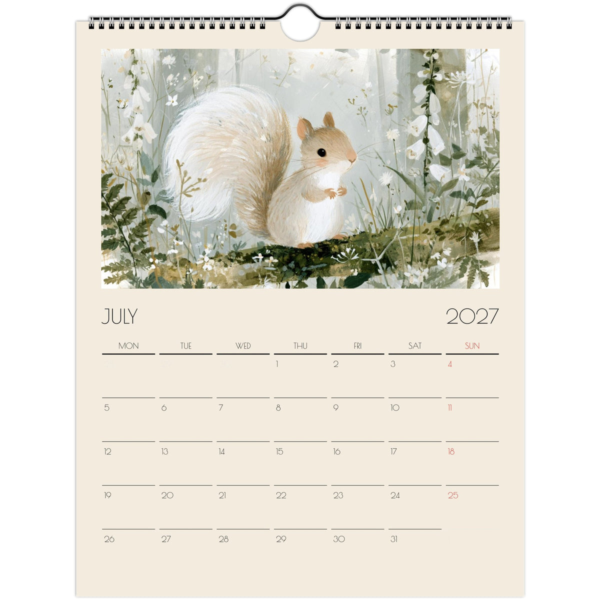 Wildlife Illustrated Wall Calendar 2027 by Salt Air Gallery featuring whimsical country wildlife images on print material, 8 x 11.5 inches.