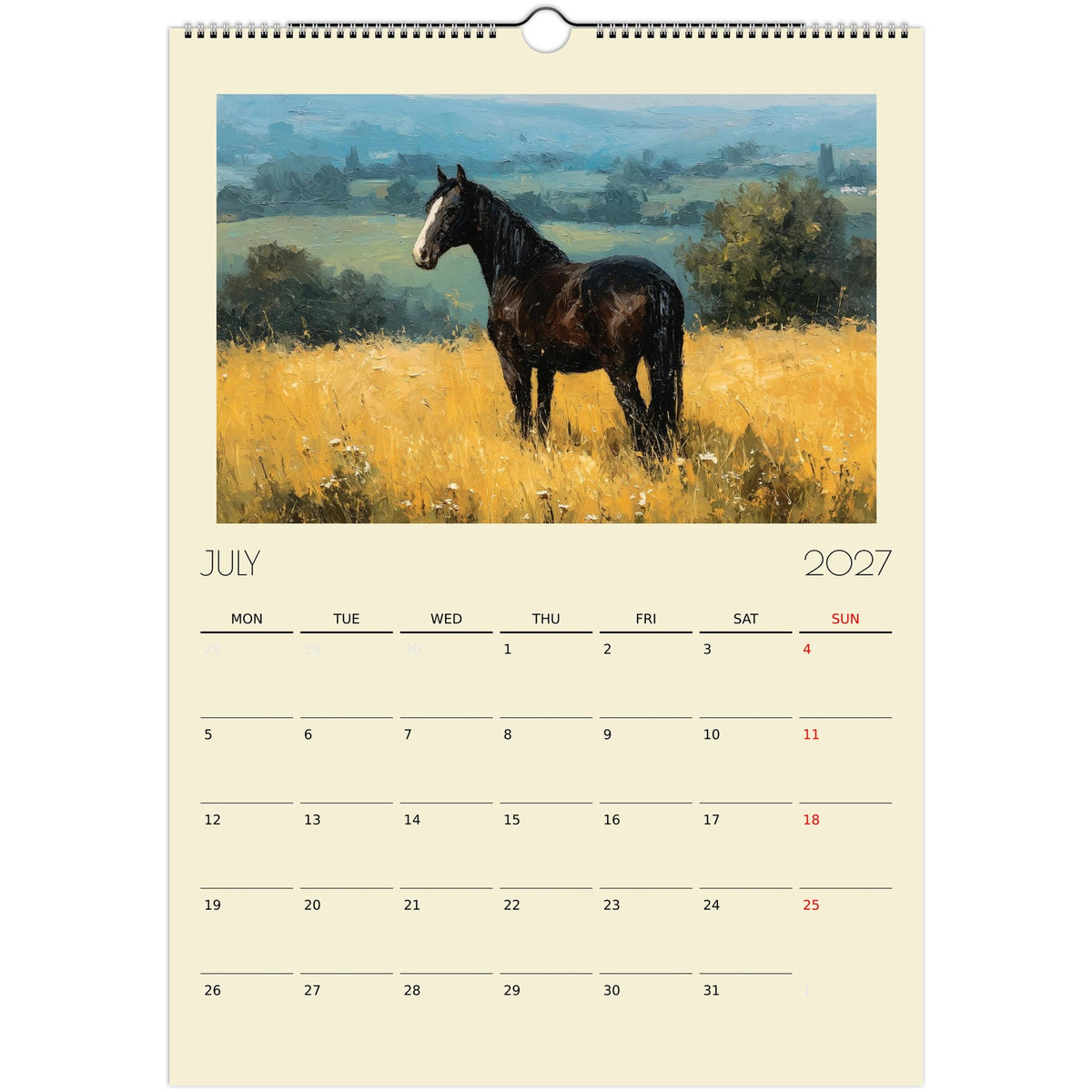 A3 impasto style horse artwork print from the 2027 Horse Art Calendar UK by Salt Air Gallery, featuring vibrant horse illustrations.
