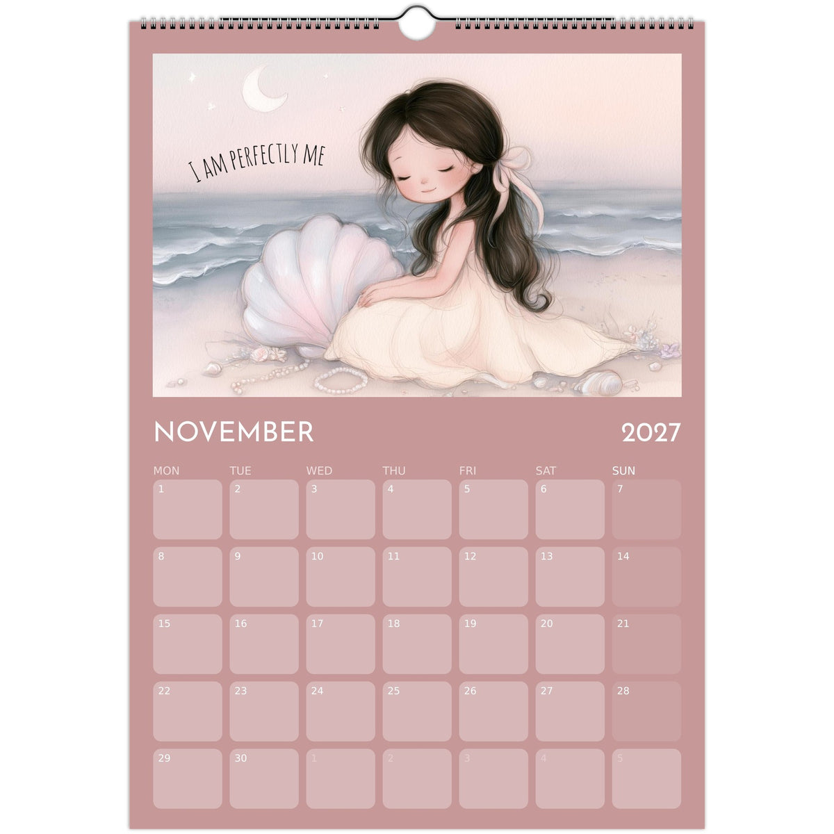 A3 wall calendar featuring girl positive affirmations with colorful designs, printed on high-quality material by Salt Air Gallery.