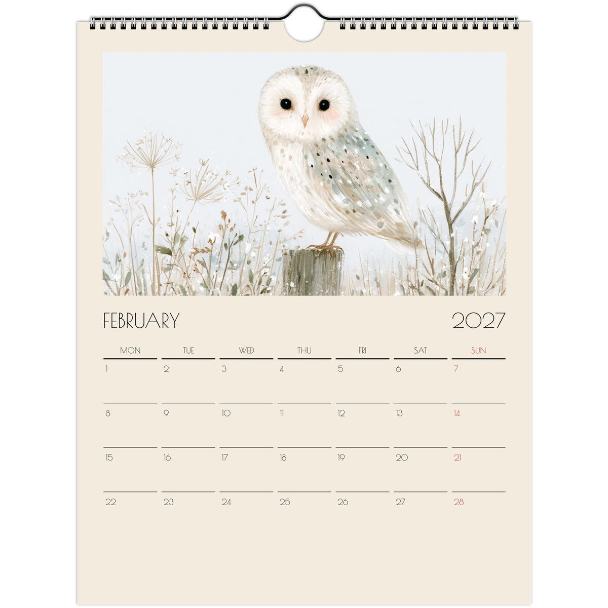 Wildlife Illustrated Wall Calendar 2027 by Salt Air Gallery featuring whimsical country wildlife prints, 8x11.5 inches.