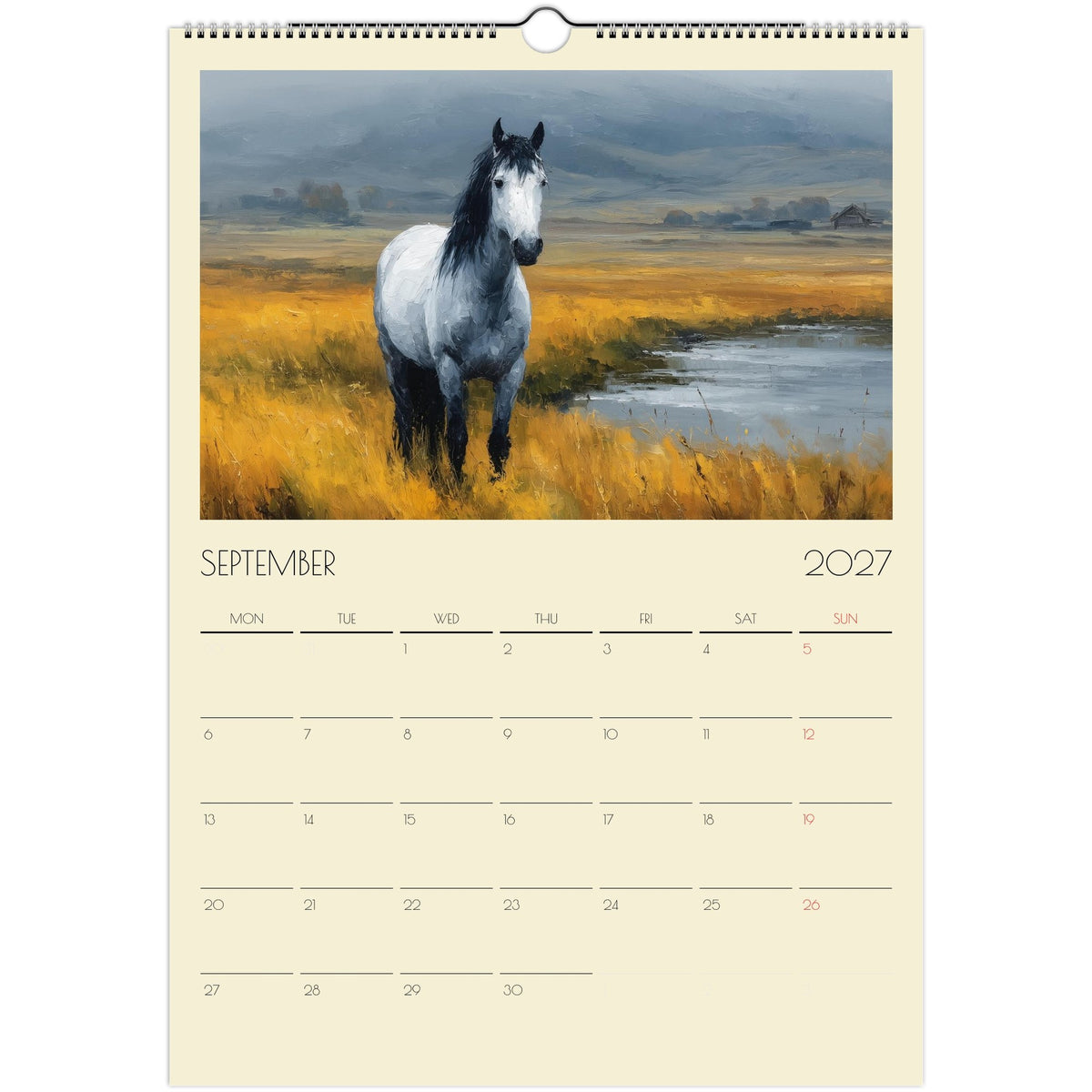 A3 impasto style horse artwork print from the 2027 Horse Art Calendar UK, featuring vibrant horse imagery on high-quality print material.