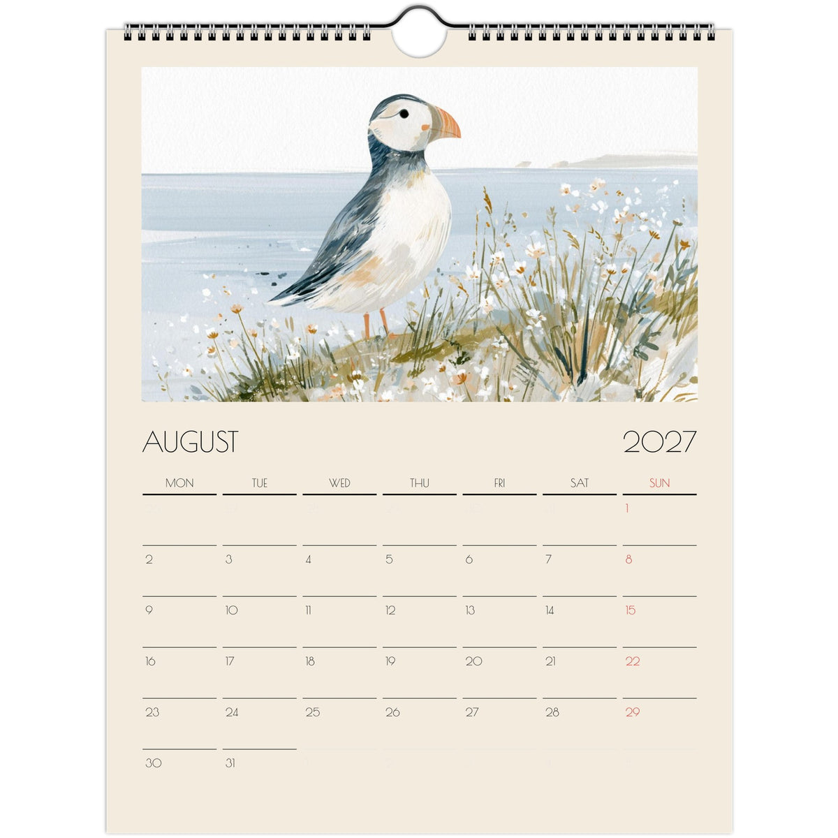 Wildlife Illustrated Wall Calendar 2027 by Salt Air Gallery featuring whimsical country wildlife prints on print material, 8x11.5 inches.