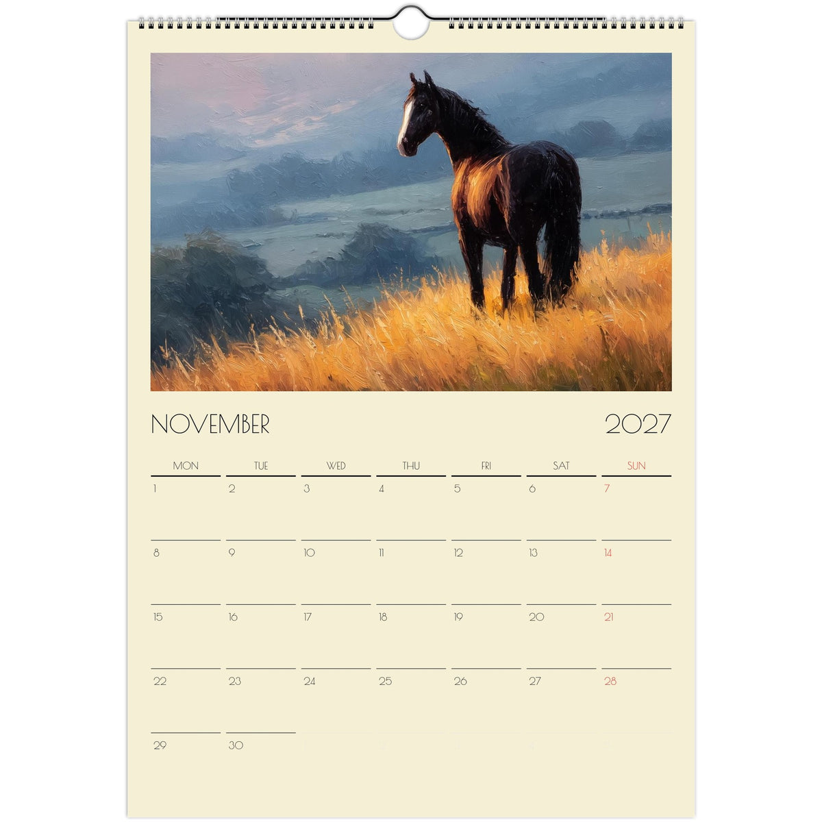 A3 impasto style horse artwork print from the 2027 Horse Art Calendar UK by Salt Air Gallery, showcasing vibrant horse imagery.