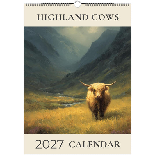 Highland Cows 2027 A3 wall calendar print by Salt Air Gallery featuring scenic Highland cattle artwork.