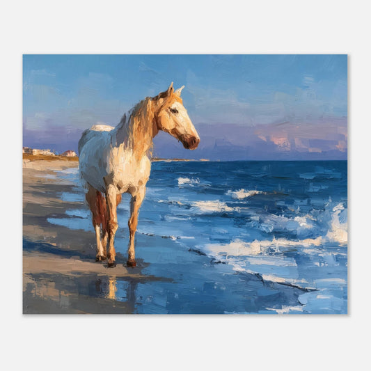 Salt Air Gallery Palomino horse oil painting art print featuring coastal impasto style, perfect for horse lovers.
