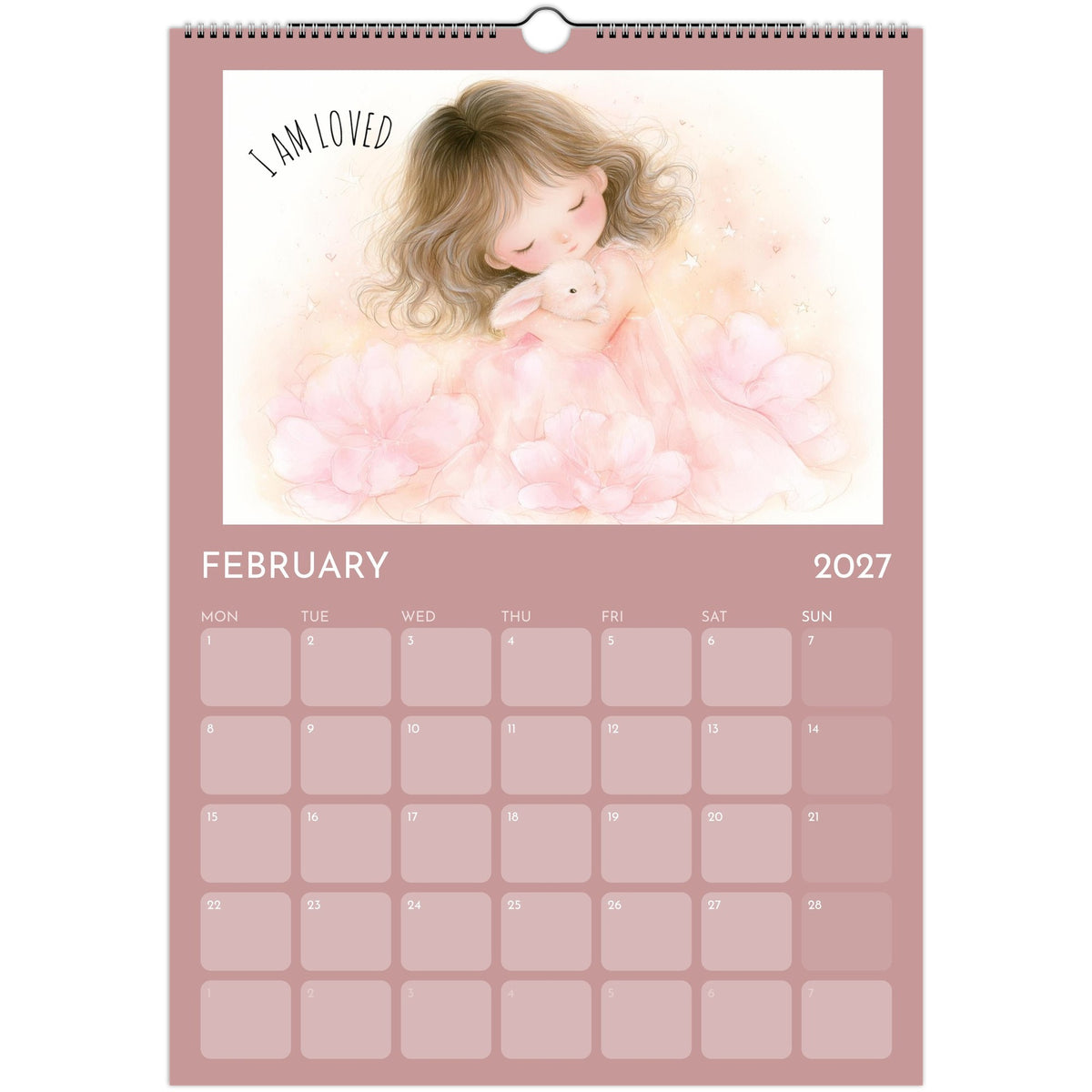Girl positive affirmations A3 wall calendar 2027 print by Salt Air Gallery with colorful inspirational designs.