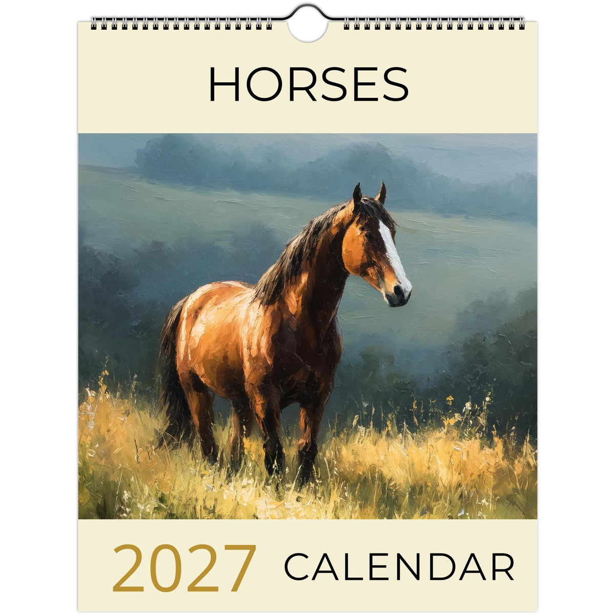 2027 Horse Art Calendar print by Salt Air Gallery featuring detailed equestrian artwork for US and Canada.