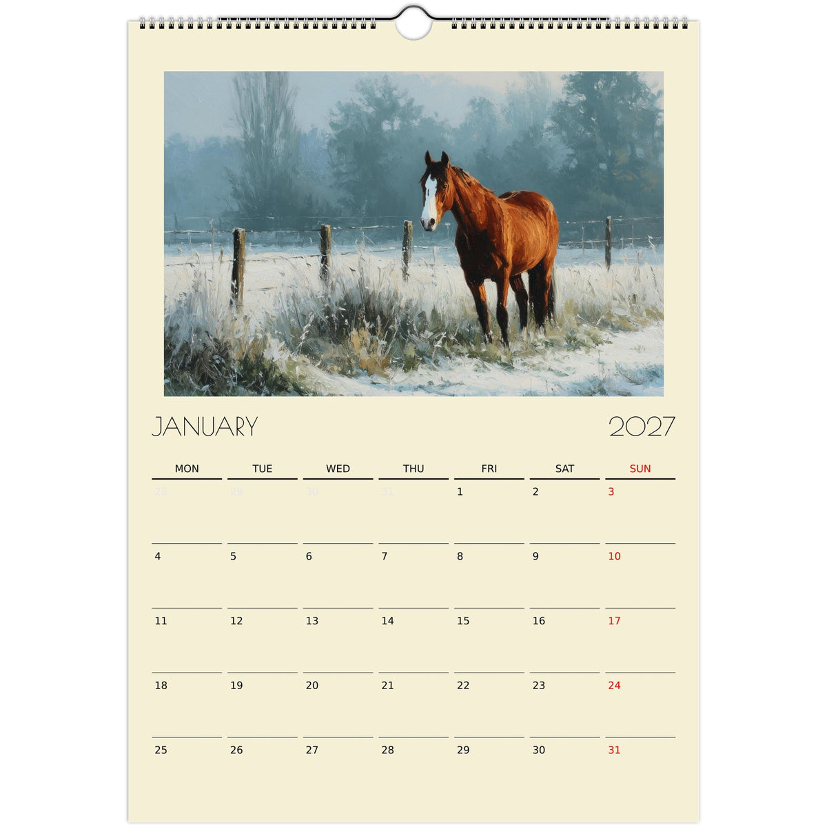 A3 impasto style horse artwork print from the 2027 Horse Art Calendar UK by Salt Air Gallery, showcasing vibrant horse imagery.