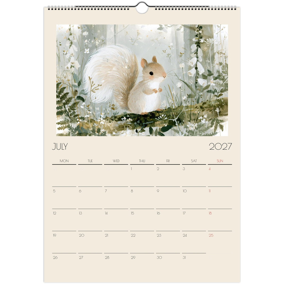 Wildlife Illustrated A3 Wall Calendar 2027 featuring animal illustrations on print material, ideal for nature and animal lovers.