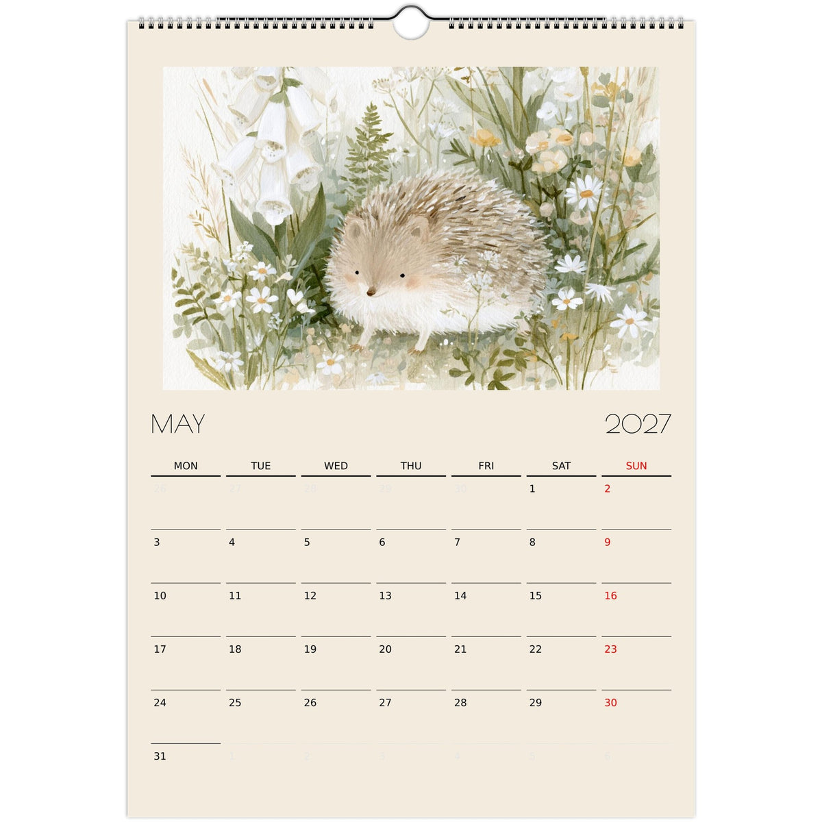 Wildlife Illustrated A3 Wall Calendar 2027 by Salt Air Gallery featuring animal illustrations for each month in a print format.