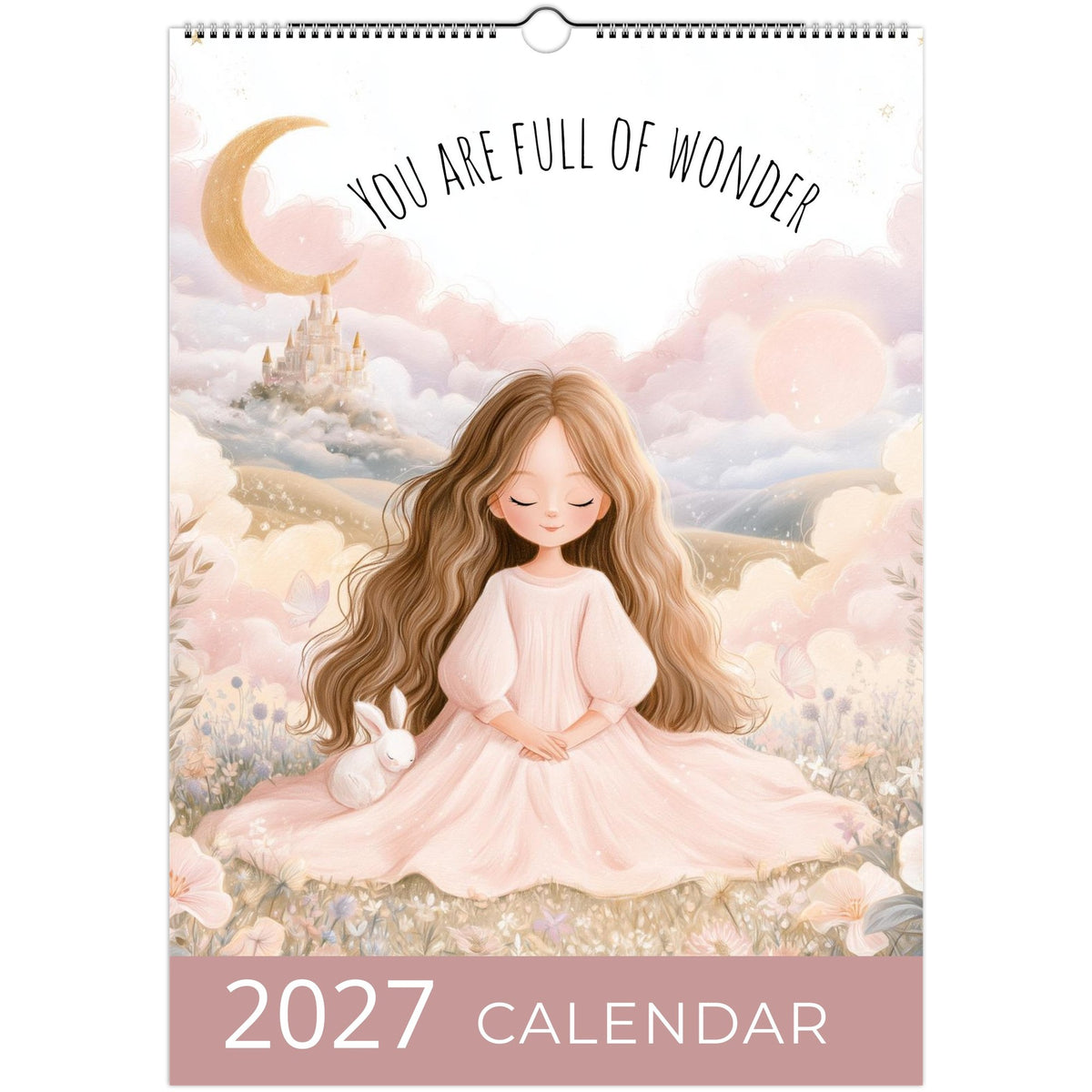 Girl positive affirmations A3 wall calendar print by Salt Air Gallery, featuring inspiring quotes and vibrant design for 2027.
