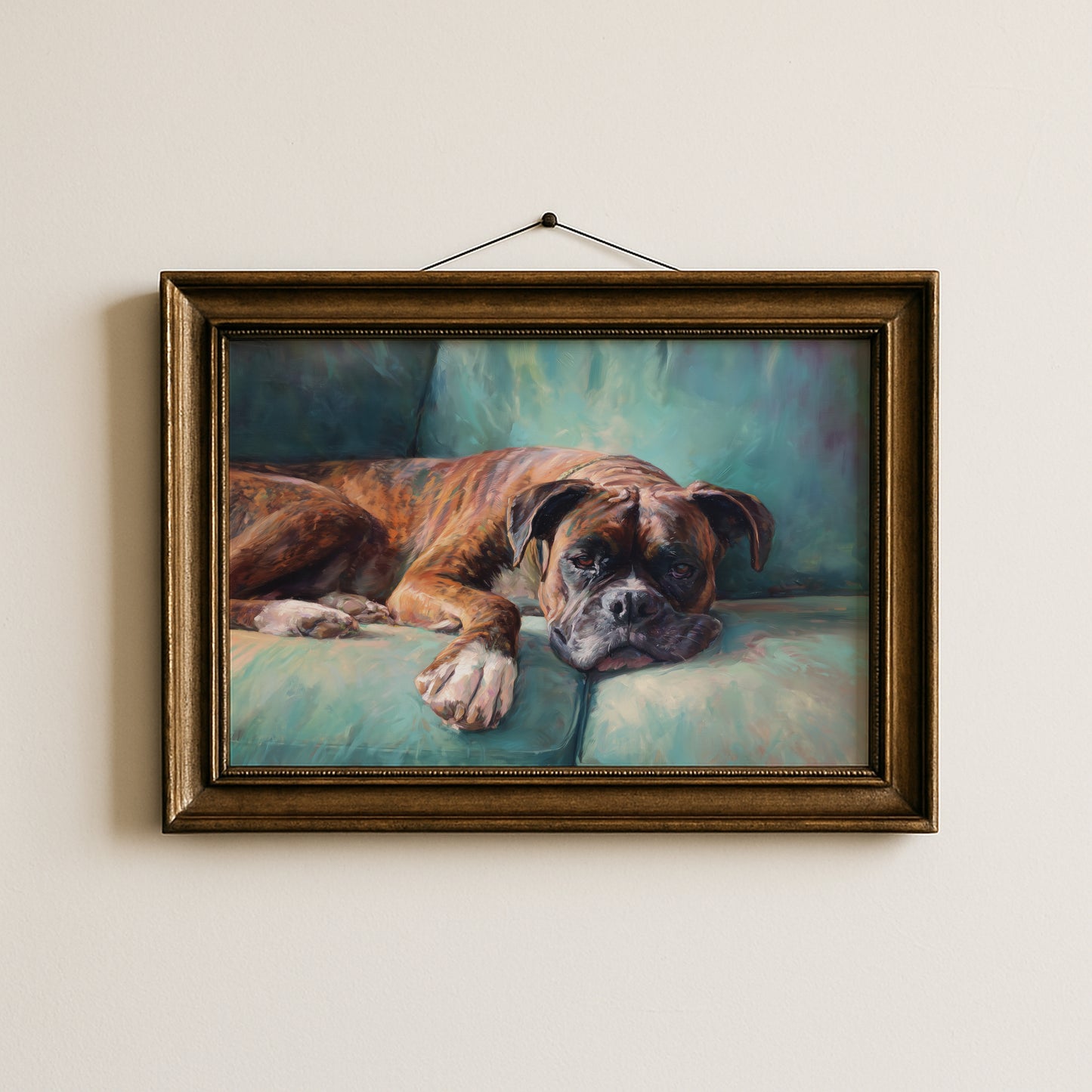 Vintage Brindle Boxer Dog Oil Painting Print - Vintage Dog Painting