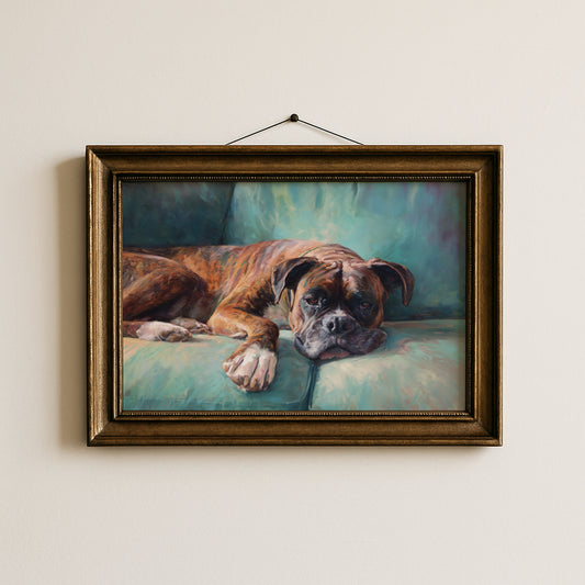 Vintage Brindle Boxer Dog Oil Painting Print - Vintage Dog Painting