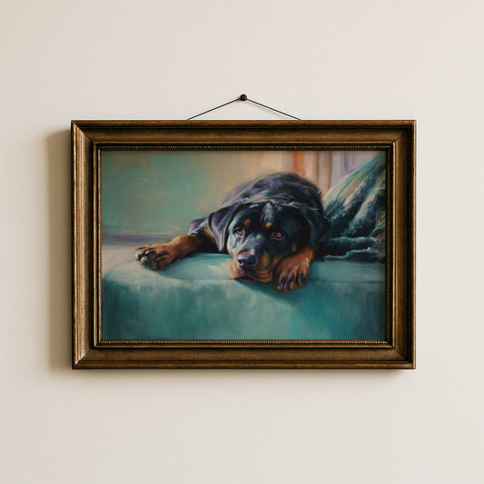 Vintage Rottweiler Dog Oil Painting Print - Landscape Dog Art